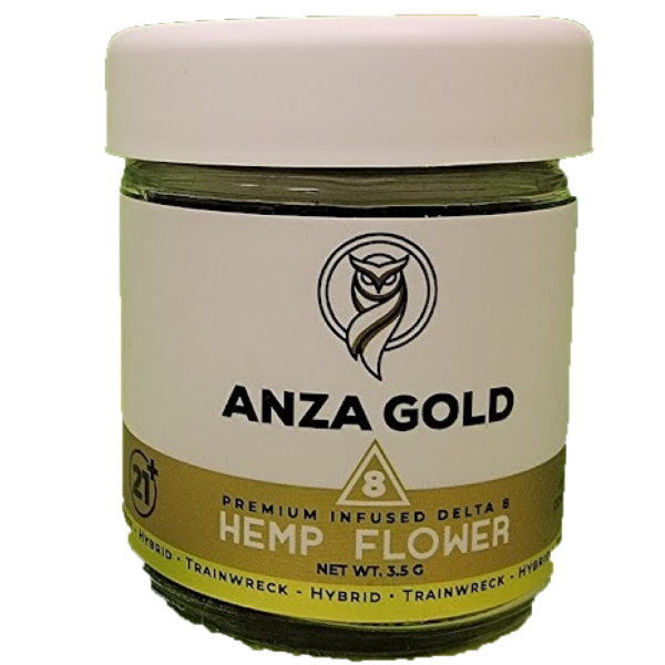 Anza Gold Delta-8 Flower 3.5 Grams Jar Trainwreck Hybrid